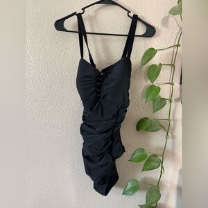 Torrid Slim Fix Wireless Black Lattice Front One Piece Swimsuit